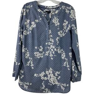 Talbots Women's Top Blue Floral Prairie Cottagecore Tunic 100% Cotton Size M